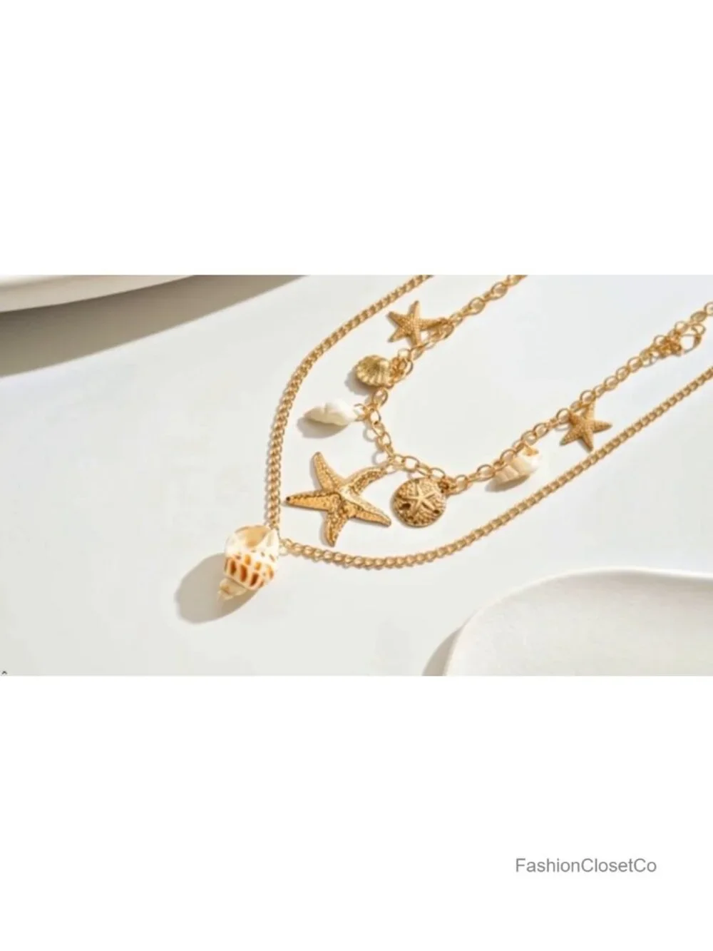 Layered Shell Starfish Necklace Women Boho Beach Choker Summer